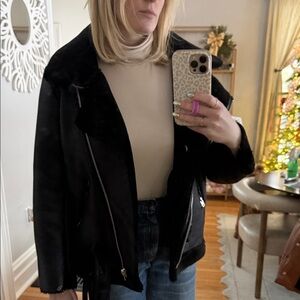 AFTF NWT Black Faux Leather shearling Jacket